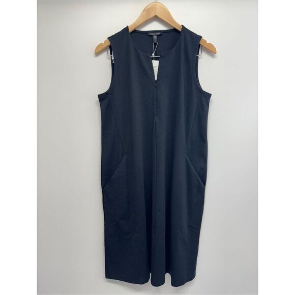 Eileen Fisher Dress Size Small Black Knee Length Easy Fit Front Zip - Picture 8 of 10